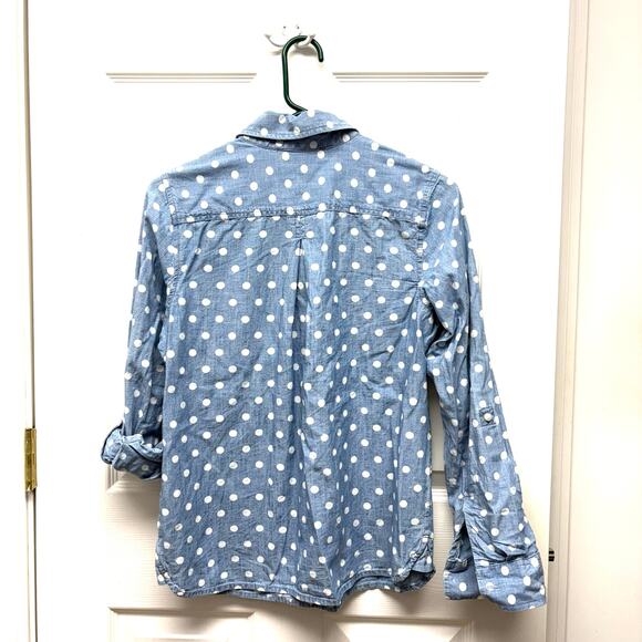 Tommy Hilfiger Blue 100% Cotton Chambray Blouse Button Up Tab Sleeve Womens M - Picture 2 of 7